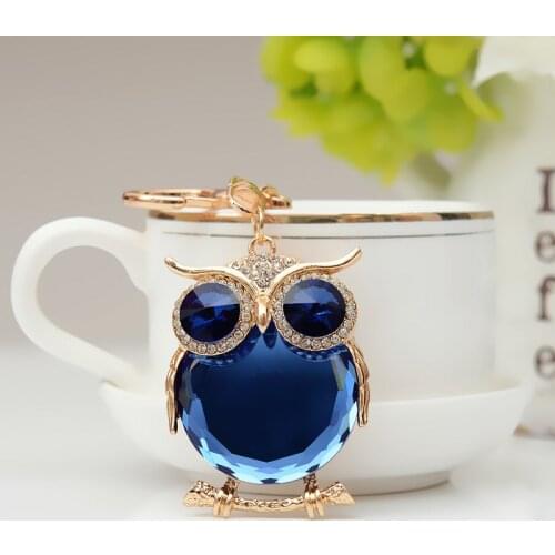 HF JEL Cute Owl Crystal Keychain for Girls Key Rings Trinket Bag Car Key Chain Holder Women Charm Fashion Jewelry Gift KC0004