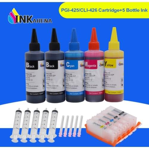 INKARENA 500ml Bottle Ink + PGI-425 CLI-426 XL Dye Ink Cartridge For Canon PGI425 CLI426 MG6140 MG6240 MG8140 MG8240 Printer