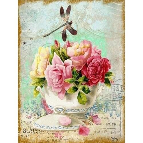 JMINE Div 5D rose flower cup dragonfly Full Diamond Painting cross stitch kits art High Quality Scenic 3D paint by diamonds