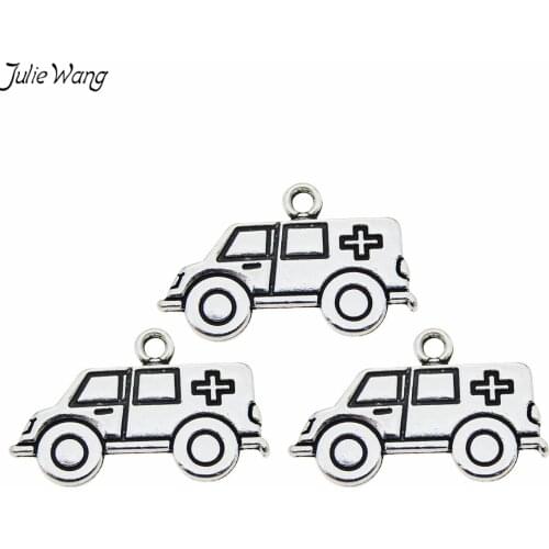 Julie Wang 20pcs Zinc alloy Medical Ambulance Charms Antique Silver Color Pendant Jewelry Making DIY Necklace Bracelet Findings