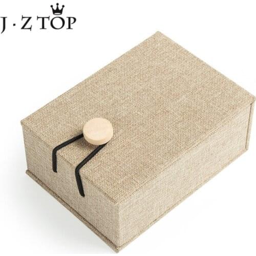 JZTOP Retro Linen Wood Buckle Packaging Box Upscale Necklace Bracelet Jewelry Gifts Box Storage Case