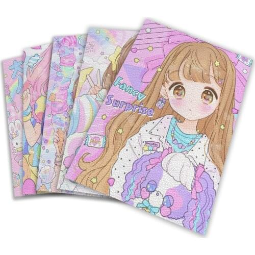 Beautiful Japanese Girl Printed Artificial Litchi Pattern Leather Sheet 22*30CM DIY Sewing Decorative Painting A4