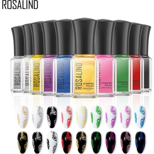 ROSALIND New 6ml Stamping Nail Polish Set Gold Silver Black White Color Nail Printing Polish DIY for Nail Plate Design Varnish