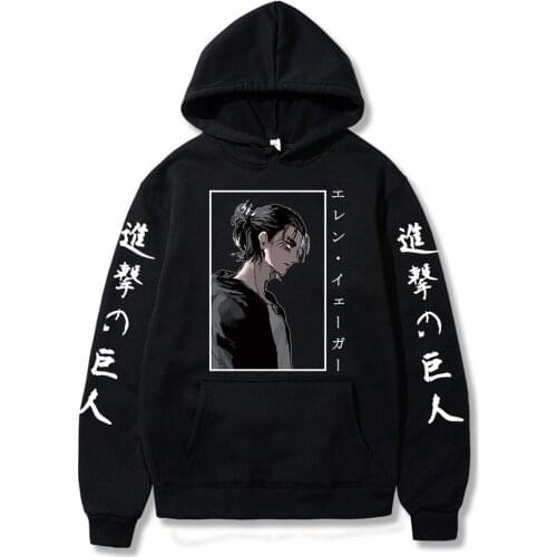 Japanese anime Attack on Titan Manga Men Hoodies Long Sleeve Anime Eren Yeager Pullover Harajuku Hoodie Sweatshirt Tops
