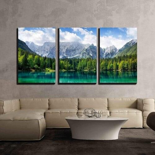 Custom 3 Piece Canvas Wall Art Beautiful Landscape with Turquoise Lake Forest and Mountains Print On Canvas Drop shipping