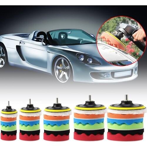 New 7Pc 3/4/5/6/7'' Car Polisher Polishing Waxing Buffing Woolen&Sponge Pads Kit Woolen Buffer, Adhesive Backer Pad