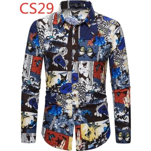 Autumn National Style Kpop Mens Shirt 2021 Fashion Casual Shirt Printing Inch Shirt Lapel Cardigan Long-sleeved Mens Top