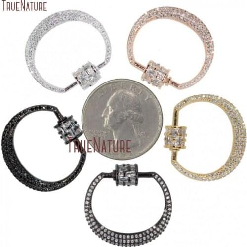 Oval Rose Gold Silver Gun black Clasp CZ Micro Pave Screw Clasp Lock Carabiner Pave Lock 26x25mm FC28040