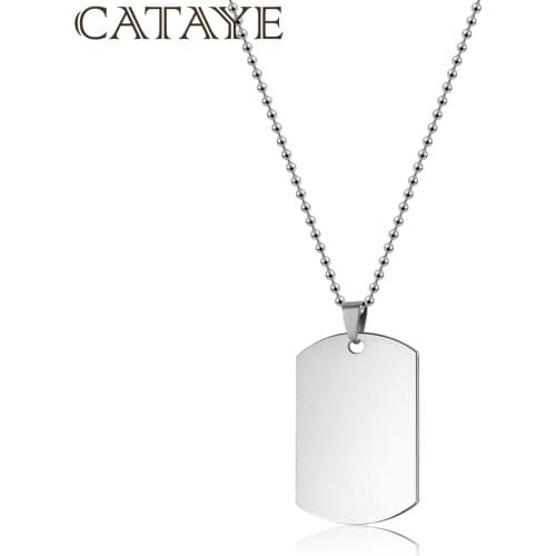 CATAYE Personalized Custom Photo Text Engraving Dog Tags Necklace Pendant Valentines Day Gift Free Velvet Pouch