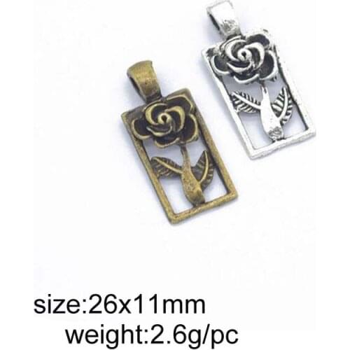 20pcs 26x11mm Antique Silver/Antique Bronze Alloy Rose Flower Charms Pendants For Bracelet Necklace Jewelry Making