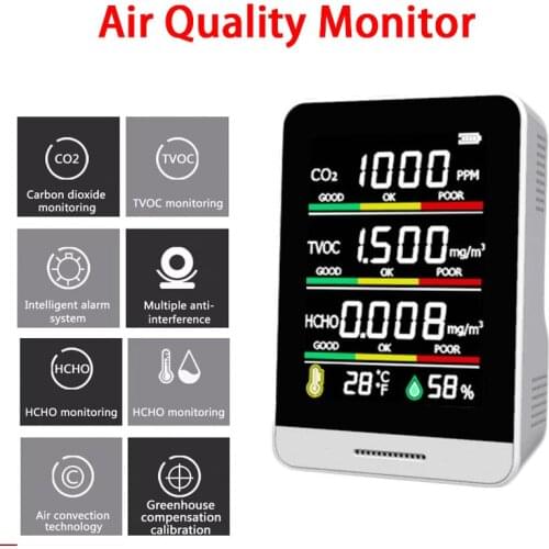 Portable Intelligent CO2 HCHO TVOC Formaldehyde Detector Air Quality Monitor Temperature Humidity Sensor Carbon Dioxide Detector