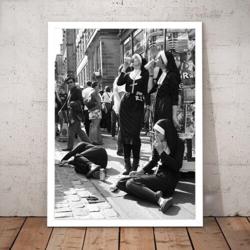 Rebellious Nuns Canvas Painting Black and White Posters and Prints Nuns Smoking Wall Art Picture for Living Room Home Decoration