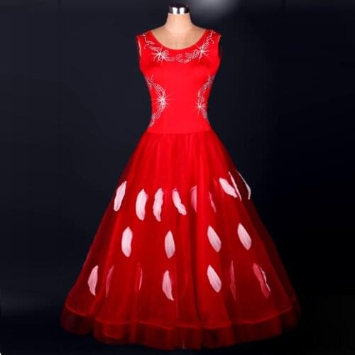 Luxurious Feathers Ballroom Dance Dresses Girls Diamond Dancing Dances Skirts Modern Dances Costumes Dress Costumes D-0156