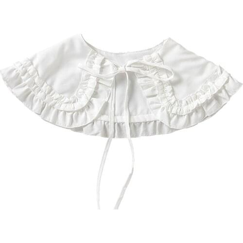 Sweater Decoration Removable Faux Fake Collar Vintage solid White Black Tie Fashion Women Lapel False Collar Cotton Black