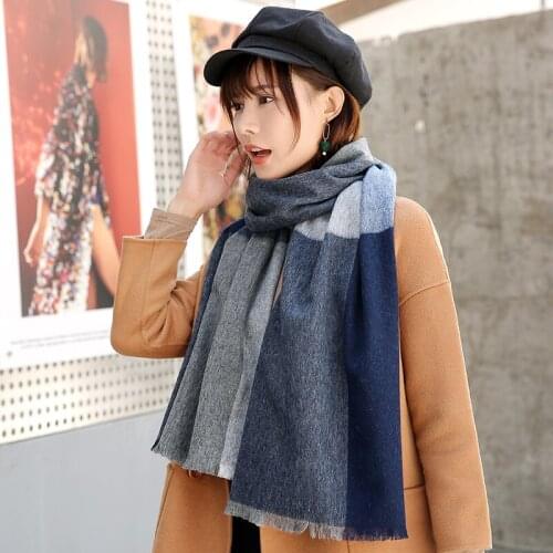 Winter Plaid Wool Scarf Neck Warmer Women Shawls,Wraps Outdoor Pashmina Echarpe for Ladies Cashmere Scarves Foulard Femme Hiver