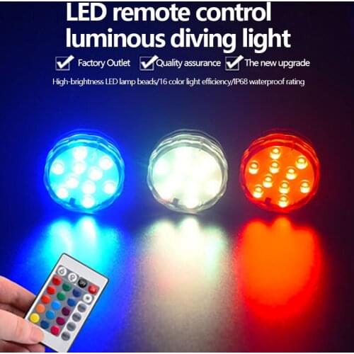 LED Submersible Light Battery Powered IP65 RGB Remote Control Round Fish Tank Light Waterproof Home Decoration Wedding Party Col