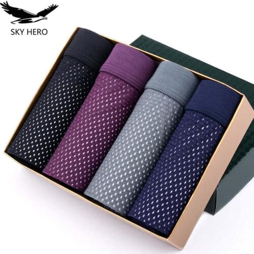 4pcs/lot Men underpants underwear man boxer ice silk mens panties boxers mesh modal 2020 fashion boxershorts L-5XL