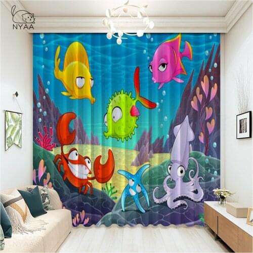 Photo Curtains Underwater World Dolphin Blackout Bedroom Curtains 3D Painting Curtain Living Room Micro Shading