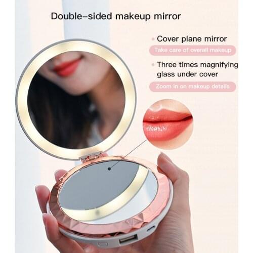 3 In 1 Makeup Comestic Mirror Power Bank Hand Warmer Usb Triple Len Charging Battery Heating Girls Ladies Hand Pocket Folding