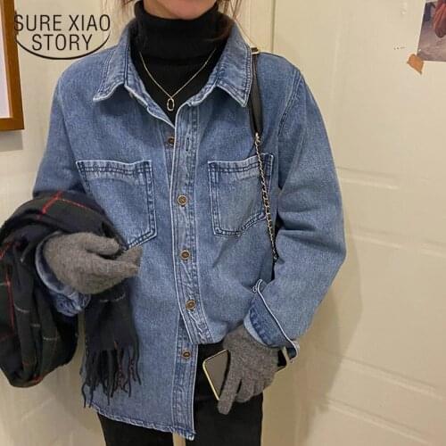 New Jean Jacket Women Clothes 2021 Plus Size Jeans Denim Coat Korean Loose Womens Spring Autumn Jacket Blue Casual Tops 16294