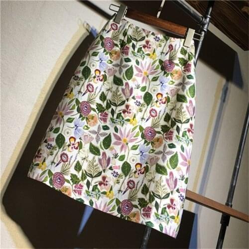 Stain Printed Women Skirts Sexy Print Flowers Pencil Skirt Casual Skirts Knee-Length Faldas Mujer Moda Jupe Femme