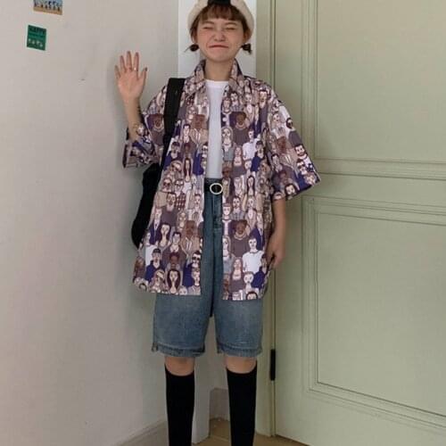 Beach Style Printed Women Blouses Short Sleeve Shirts Print Summer Blouse Ladies Loose Harajuku Femme Top