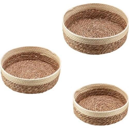 1Set/3Pcs Weaving Snack Storage Box Handmade Storage Baskets Wicker Wardrobe Table Round Gift Box Wicker Home Sundries