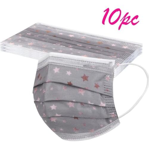 10/20/30/50/100pcs Adult Star Print Disposable Three Layer Protective Earloop Маска На Рот Scarf Halloween Cosplay MasK