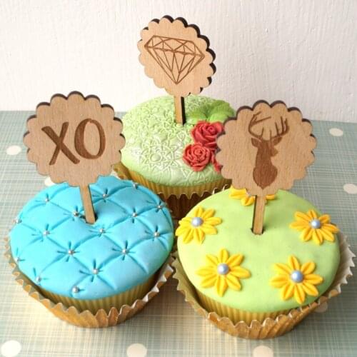 10pcs/lot Nautral Wood Style Cupcake Topper for Wedding / Brithday / Event Party Decoration Cake Accessory free shipping