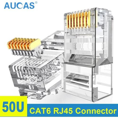 AUCAS High Speed UTP Cat5e connector plug 8P8C Network Modular Plug Connector Cat5e Unshielded Modular Rj45 Plug Terminals