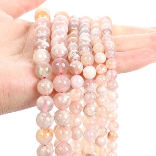 High Quality 6-10mm Natural Stone Bead For Jewelry Making DIY Cherry Blossom Agates Stone Bead Charm Bracelet Necklace Handmade