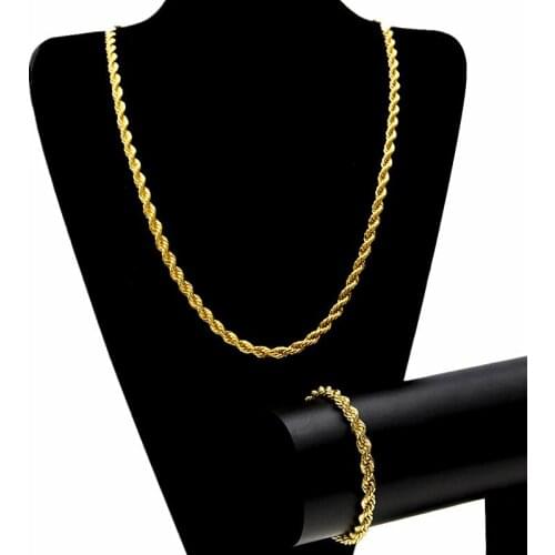 Pure Gold Color Long Necklaces for Men Women 3/4/5mm Twisted Chain Link Necklace Collier Choker Wedding Bridal Jewelry 20-30inch