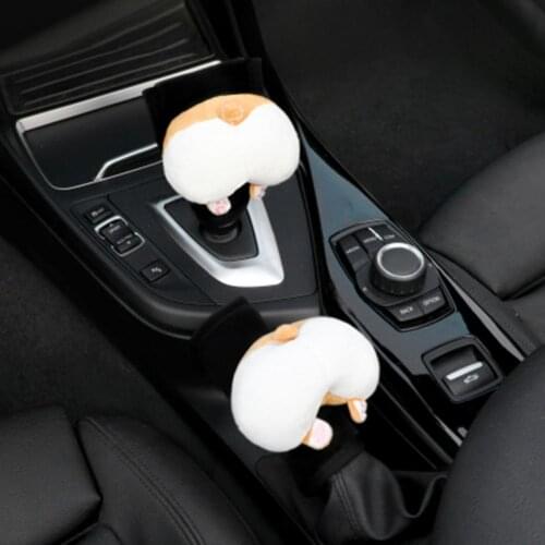 Universal Corgi Butt Gear Shift Cover Plush Cartoon Handbrake Cover for Car Gear Shift Collars Truck Interior Accessories