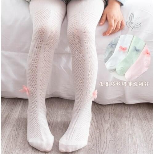 0-5 years old childrens mosquito-proof lightweight bow tights summer pure cotton hollow and breathable baby foot socks