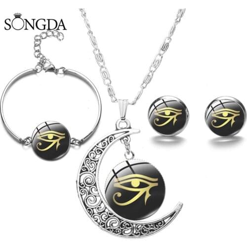 Ancient Egyptian Horus Eye Jewelry Set Classic Egypt Rune Evil Eye Glass Dome Earrings Bracelet Necklaces Sets Talisman Gifts