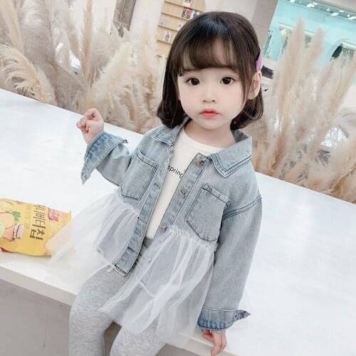 Baby Girl Denim Jacket Autumn Spring Pure Color Girls Cardigan Kids Patchwork Jean Coat Pocket Girl Windbreaker Outwear Clothes