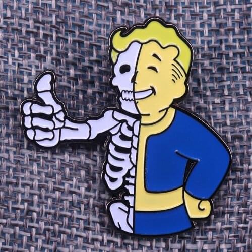 Fallout pin skull thumbs-up brooch pip boy badge creative Halloween gift horror art jewelry jackets backpack accessory