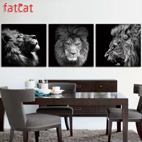 FATCAT 5d diy diamond painting black lion head full square round drill diamond embroidery rhinestone animal triptych decor AE178