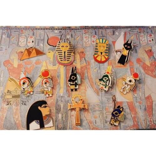 HOSENG 6-12Pcs Ancient Egypt Priestess Pharaoh King Patron Saint Retro Gold Alloy Brooch Mystery Museum Enamel Pin Gift HS_759