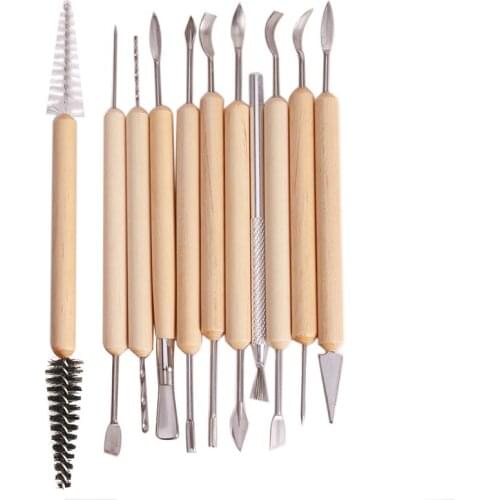 1set 11pcs Wood Handle Wax Pottery Clay Sculpture Carving Modeling Tool DIY Craft wholesale/retail