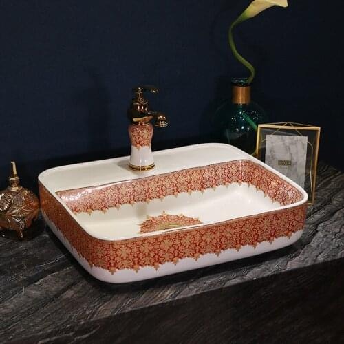 Chinese Vintage Style Countertop Basin Sink Handmade Ceramic Bathroom Vessel Sinks Vanities ceramic bowls sink rectangular