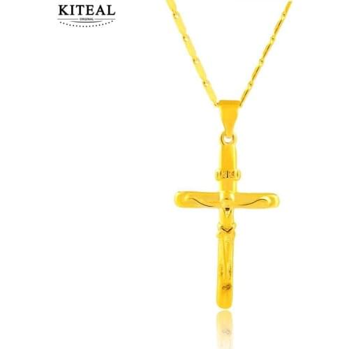 Kiteal Cross Necklace INRI Crucifix Jesus Piece Pendant 24K GP Gold Color Men Chain Catholic Jewelry Christmas Gifts P624