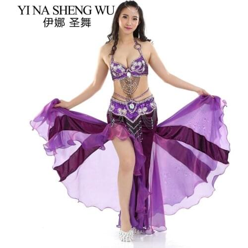 2pc/3pcs Set Adult Belly Dance Performance Costumes Flannel Split Skirt Oriental Dance Performance Clothing Dance Bra Belt Skirt