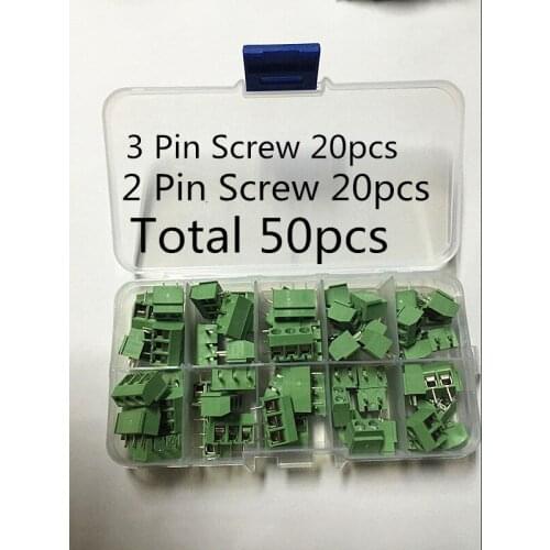 HOT 50pcs 2PIN 3Pin Screw Green PCB Terminal Block Connector 5mm Pitch with box