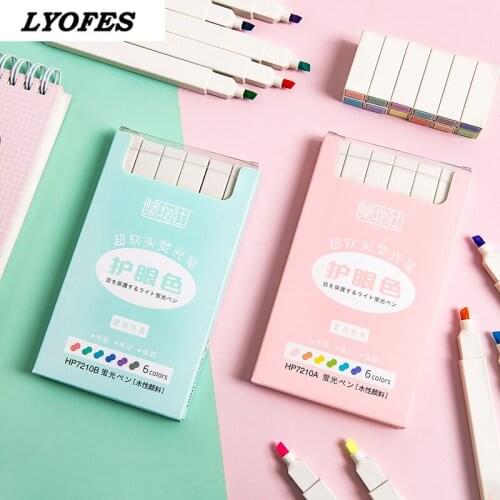 6pcs Super Soft Color Highlighter Marker Pen Set Water Based Ink Morandi Pastel Colors Brush Tip for Drawing Paint Journal A6349