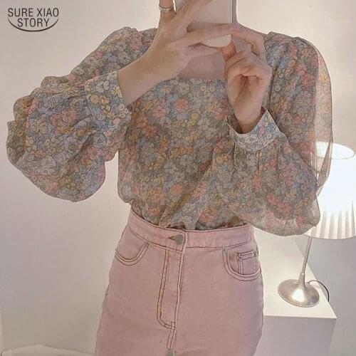 Korean Clothes Tops Vintage Florals Loose Elegance 2020 Summer Streetwear Women Shirts Newest Office Lady Blouse Blusas 10144