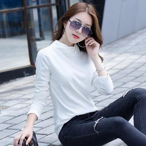 2020 New 24 Color Womens Turtleneck T-Shirt Women Autumn Winter Cotton T-shirts Casual Slim Plus Size Femme Tops WXF571