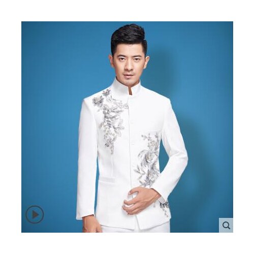 2020 new arrival slim Stand collar Chinese tunic suit men suit set with pants mens wedding suits formal dress mens suit white