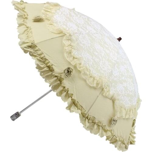 New double layer two folding lace umbrella Anti-UV Non-automatic umbrella rain women Embroidery umbrella Dual-use Sun Umbrella
