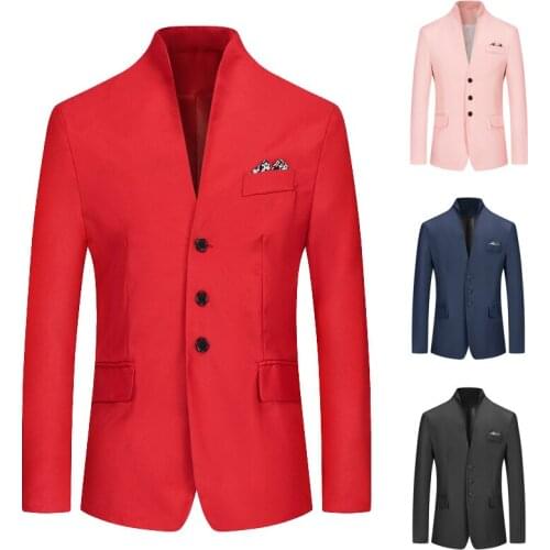 New mens stand-up collar suit fashion casual business suits slim fit suit jacket European code mens clothing